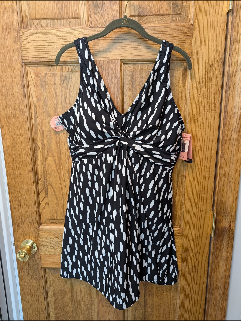 Shapermint NWT  Black & White Polka Dot Twist-Front Swimdress